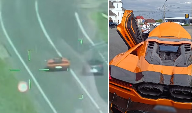 Lamborghini Revuelto filmat din elicopter: permis suspendat 180 de zile și amenzi de 3.900 lei