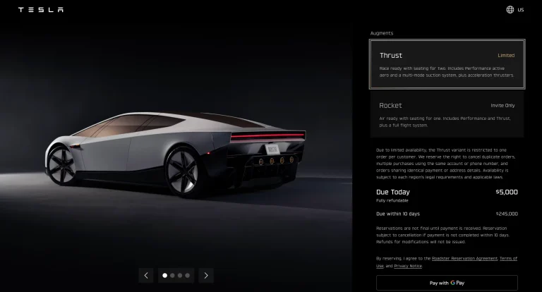 Tesla Roadster: rezervarea nu garantează că mașina va fi livrată
